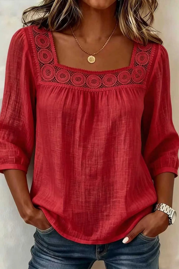 Women's Square Neck Half Sleeve Plain Regular Loose Blouse