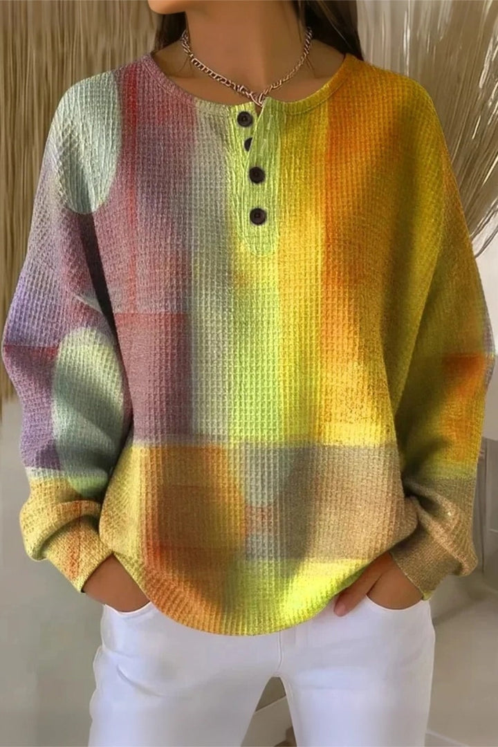 Women's Casual Crew Neck Abstract Printing Casual Waffle Cotton Sweatshirt