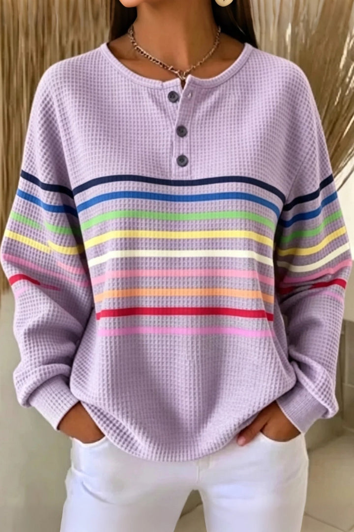 Women's Casual Crew Neck Abstract Printing Casual Waffle Sweatshirt