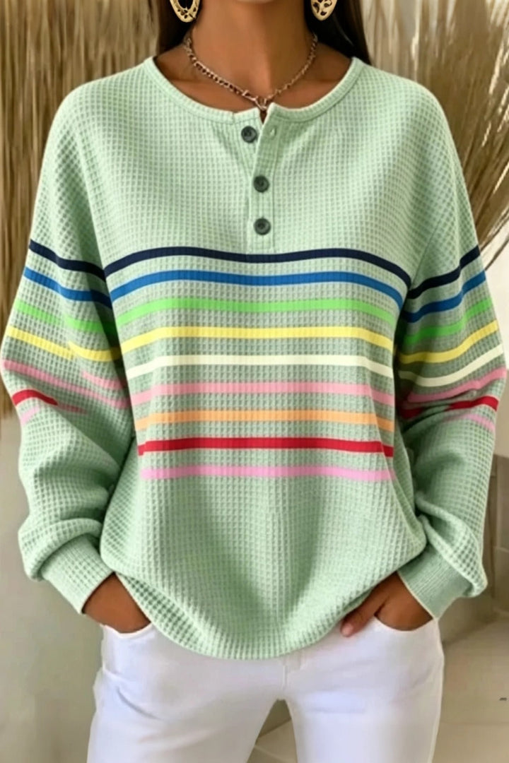 Women's Casual Crew Neck Abstract Printing Casual Waffle Sweatshirt