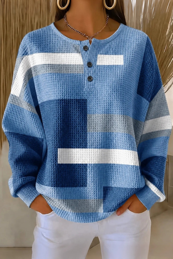 Casual Abstract Henley Collar Long Sleeve Sweatshirt