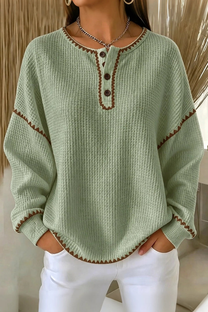 Women Casual Color Block Henley Collar Long Sleeve Sweatshirt