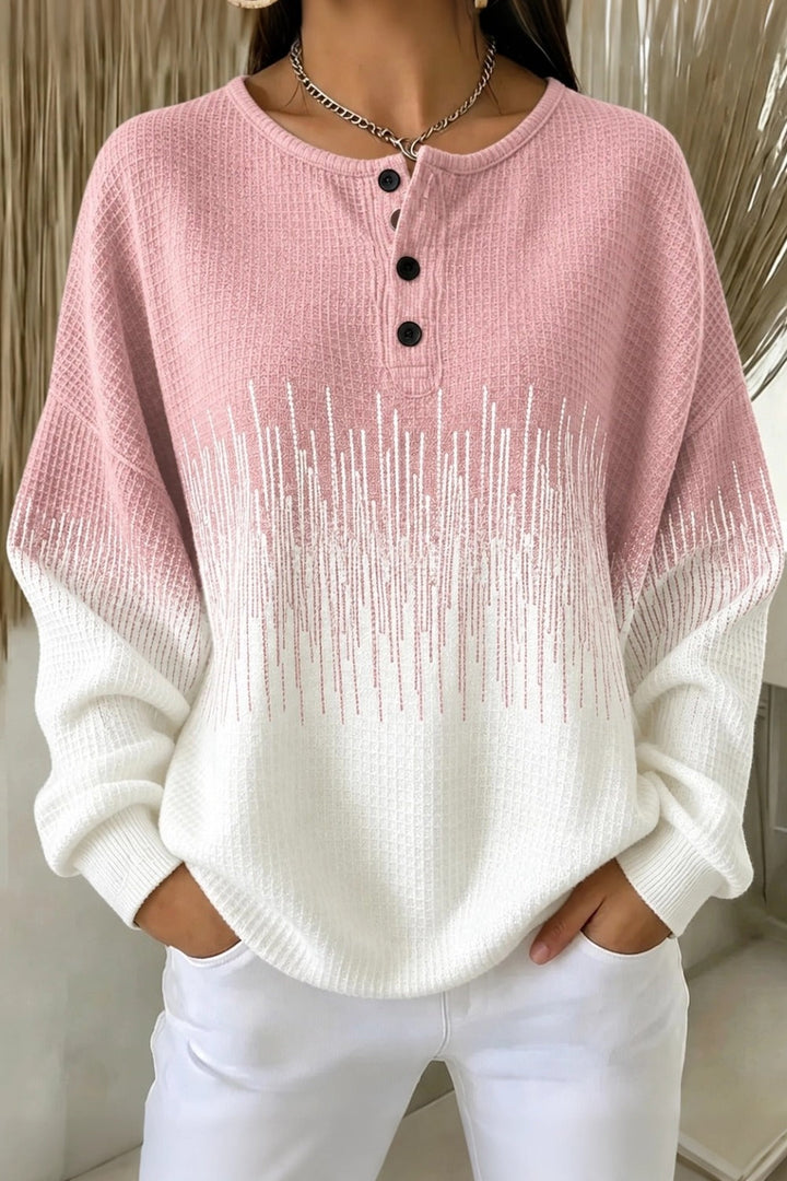 Women Casual Abstract Henley Collar Long Sleeve Sweatshirt