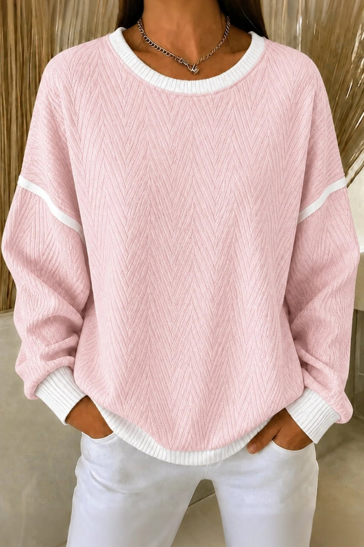 Women Casual Geometric Crew Neck Long Sleeve Blue Sweatshirt