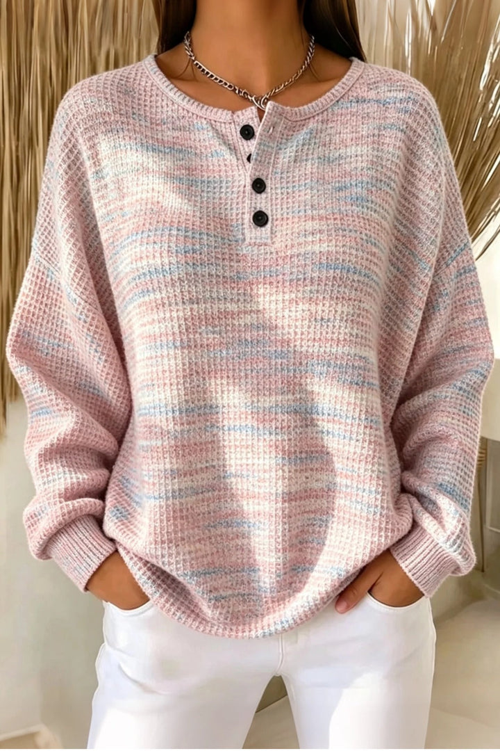 Women Casual Striped Henley Collar Long Sleeve Sweatshirt