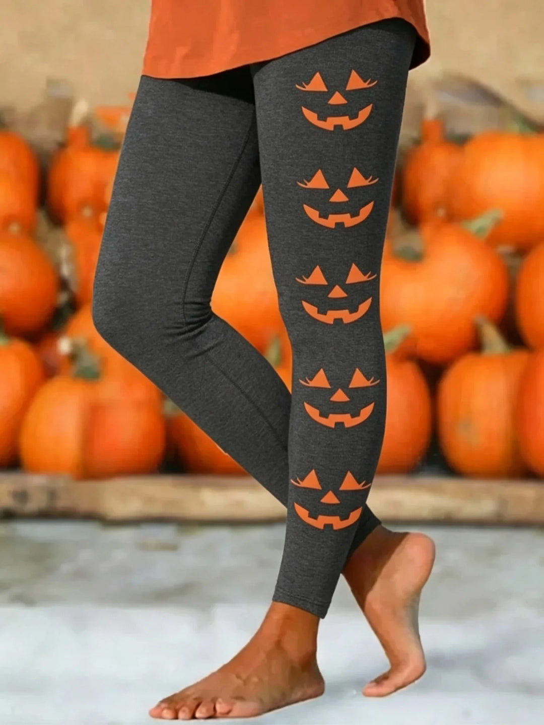 Women Casual Halloween Pumpkin Long Leggings