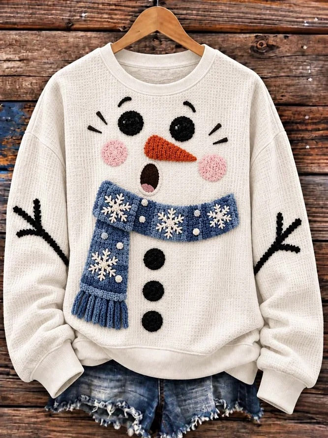 Women Casual Christmas Snowman Crew Neck Long Sleeve Sweatshirt