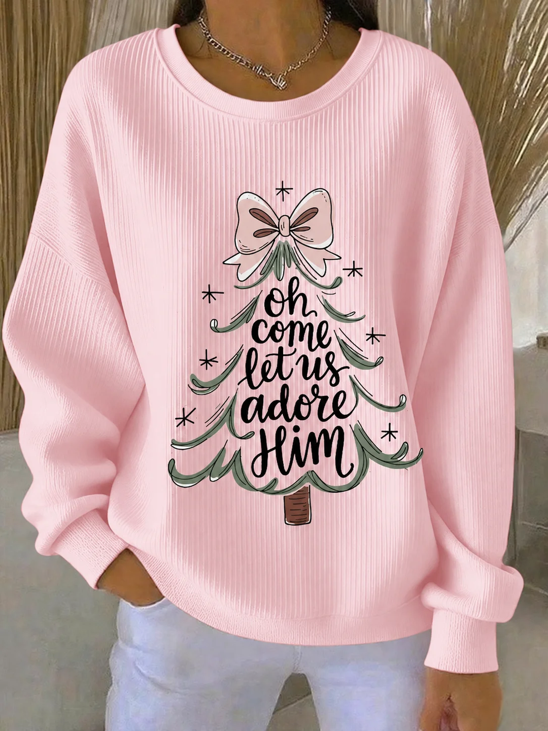 Women's Casual Text Letters Christmas Crew Neck Long Sleeve Sweatshirt