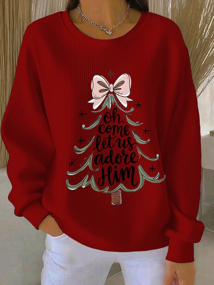 Women's Casual Text Letters Christmas Crew Neck Long Sleeve Sweatshirt
