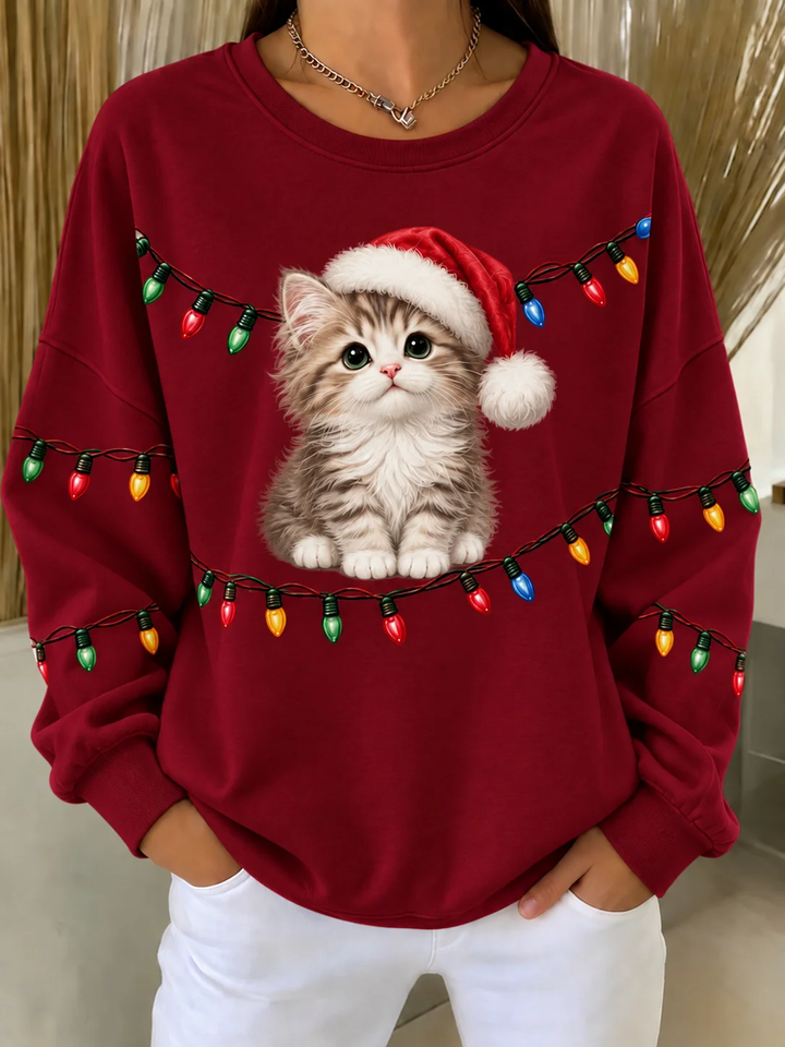 Women's Cat Casual Christmas Crew Neck Sweatshirt