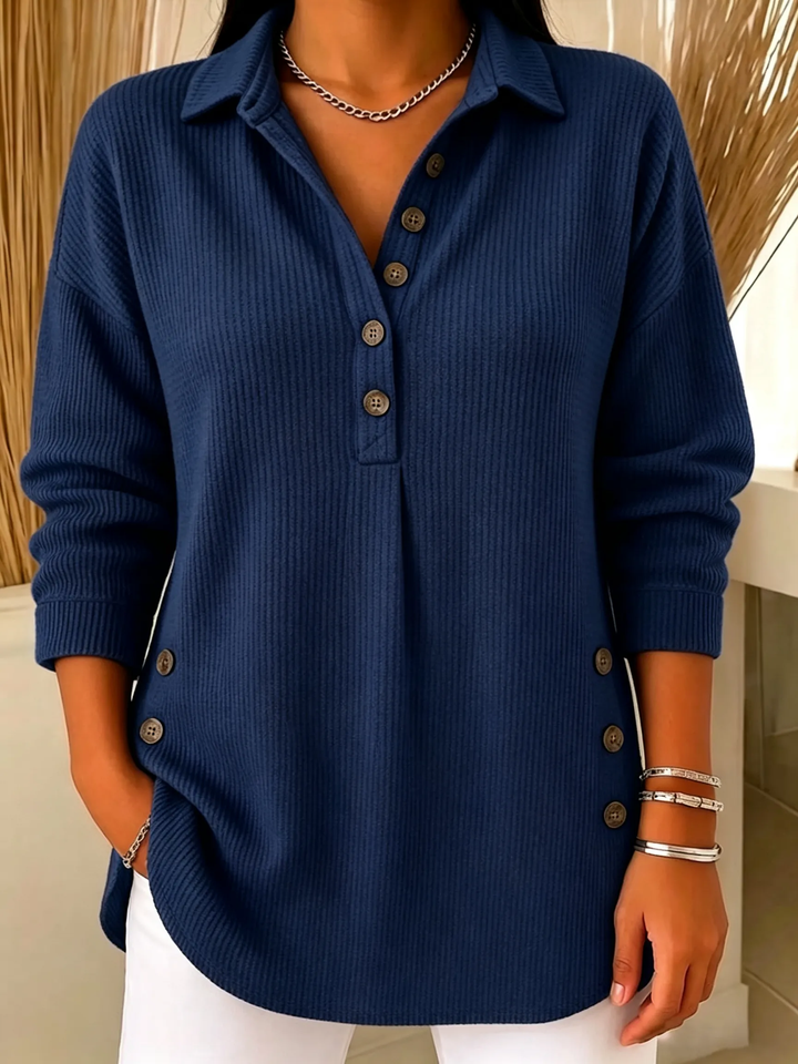 Women's Casual V-Neck Ribbed Knit Lapel Collar Sweatshirt