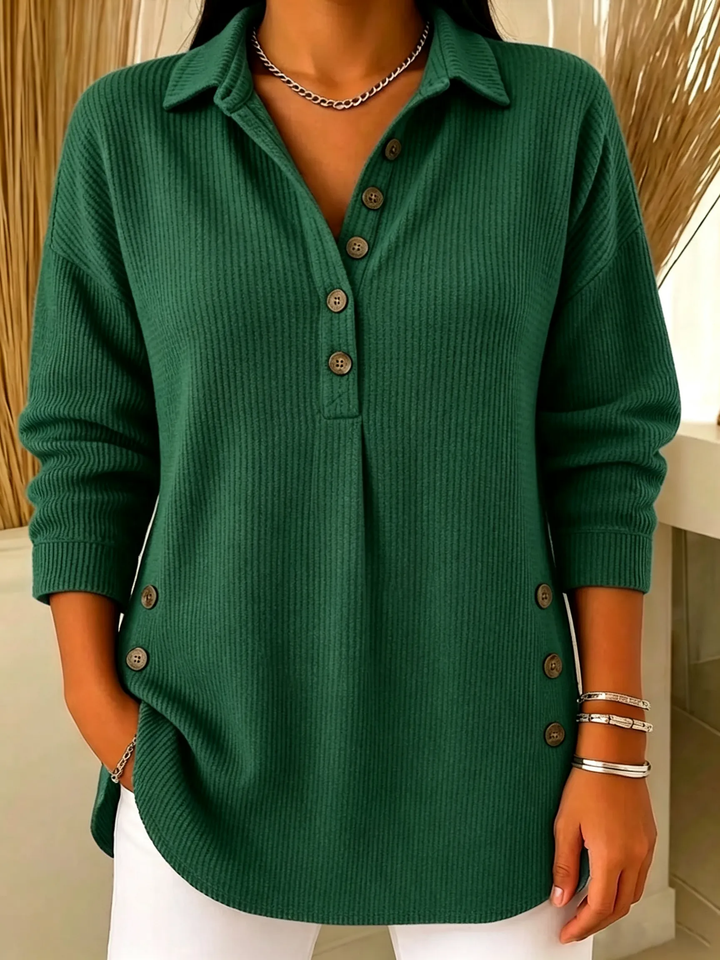 Women's Casual V-Neck Ribbed Knit Lapel Collar Sweatshirt