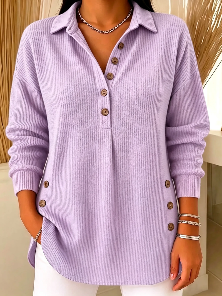 Women's Casual V-Neck Ribbed Knit Lapel Collar Sweatshirt