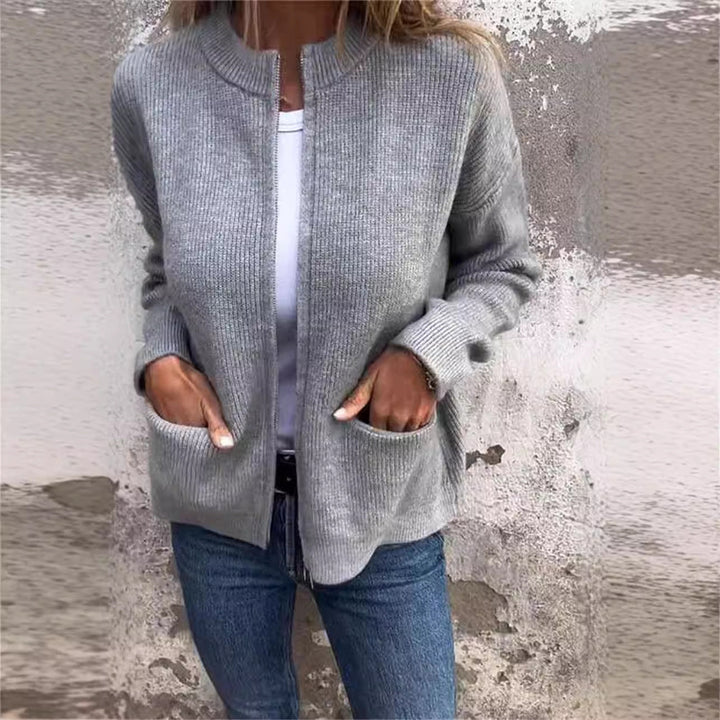 Women's  Round Neck Zipper Knitted Jacket