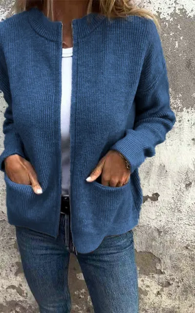 Women's  Round Neck Zipper Knitted Jacket