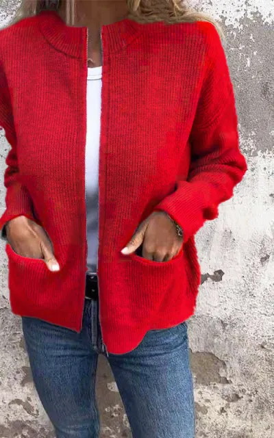 Women's  Round Neck Zipper Knitted Jacket