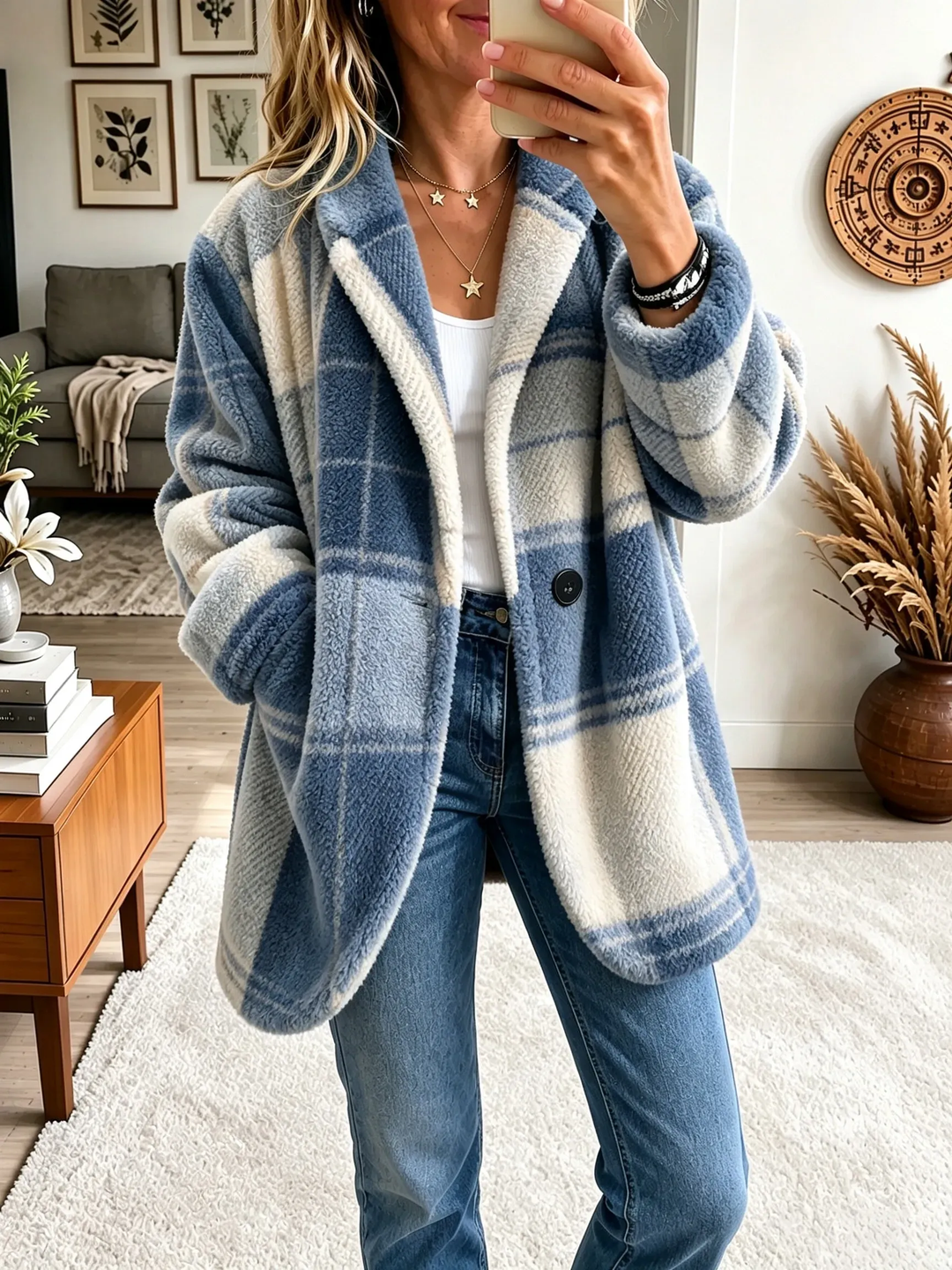 Women's  Vibrant Plaid Fuzzy Fleece Jacket