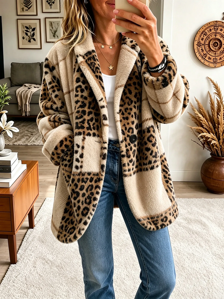 Women's  Vibrant Plaid Fuzzy Fleece Jacket