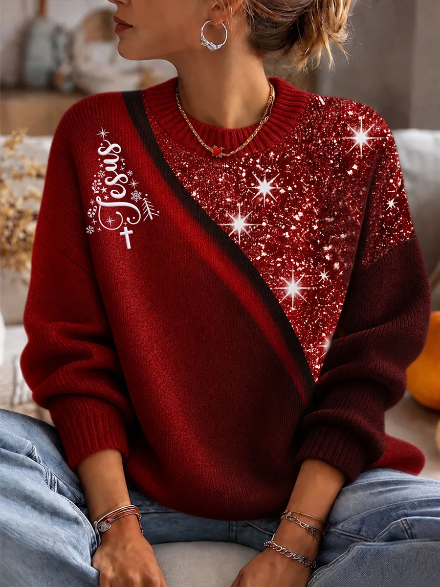 Women's Jesus Christmas Tree Crew Neck Sweater