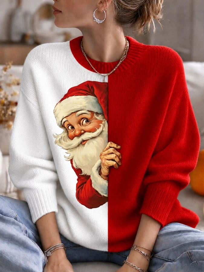 Women's Casual Christmas Print  Long Sleeve Crew Neck Sweater
