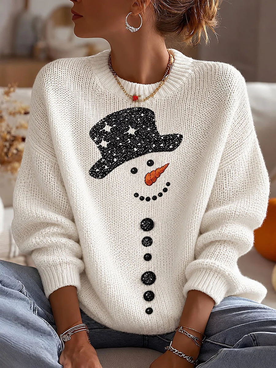 Women's Christmas Snowman Crew Neck Sweater
