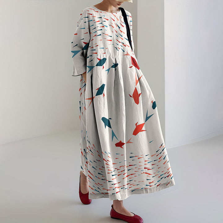 Fish Printed Loose Midi Dress
