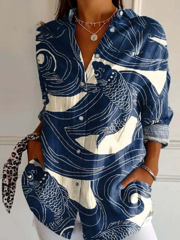 Women's Shirt Cotton Button Up Floral Geometric Basic Comfy Blouse