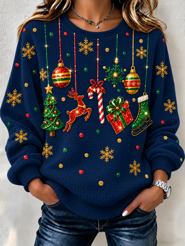 Simple Christmas Elk Henley Collar Sweatshirt