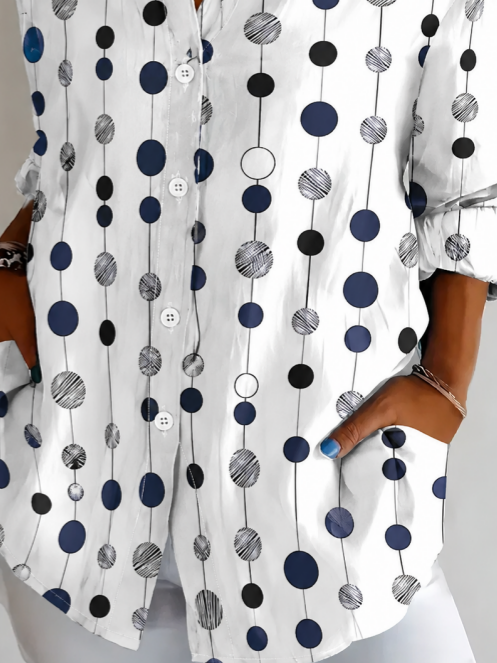 Women's Polka Dot Loose Fit Long Sleeve Button Up Shirt