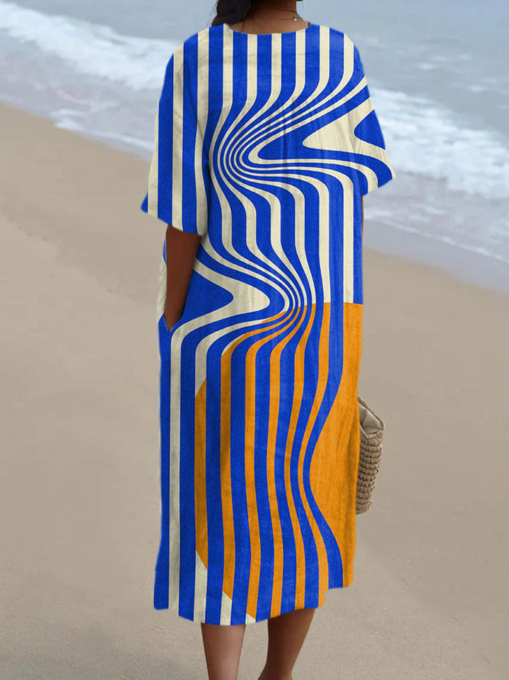 Vintage Abstract Art Print Simple Midi Dress