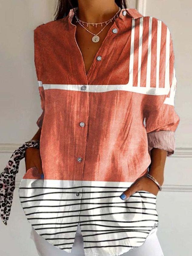 Women's Shirt Cotton Button Up Floral Geometric Basic Comfy Blouse