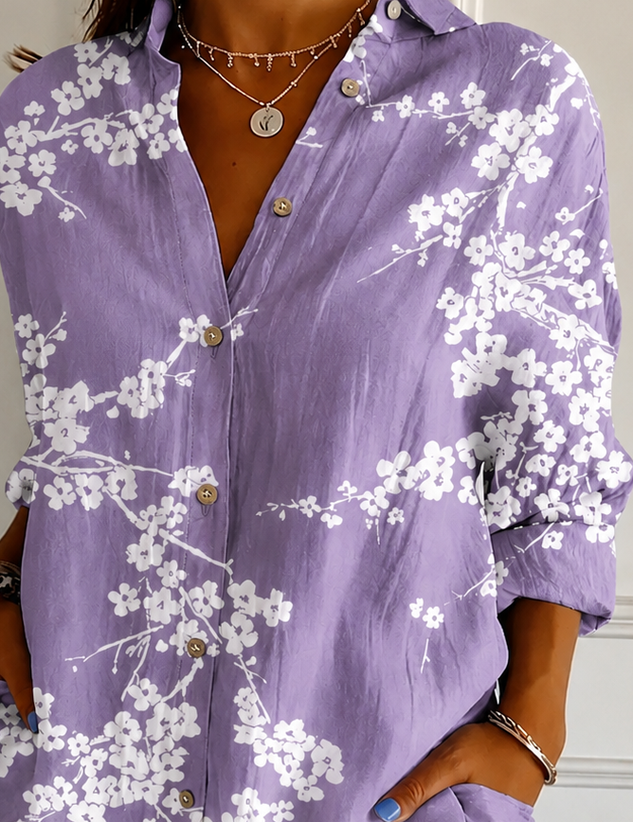 Women's Abstract Print Loose Fit Long Sleeve Shirt