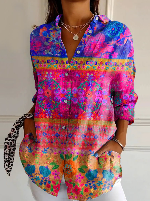 Women's Shirt Cotton Button Up Floral Geometric Basic Comfy Blouse