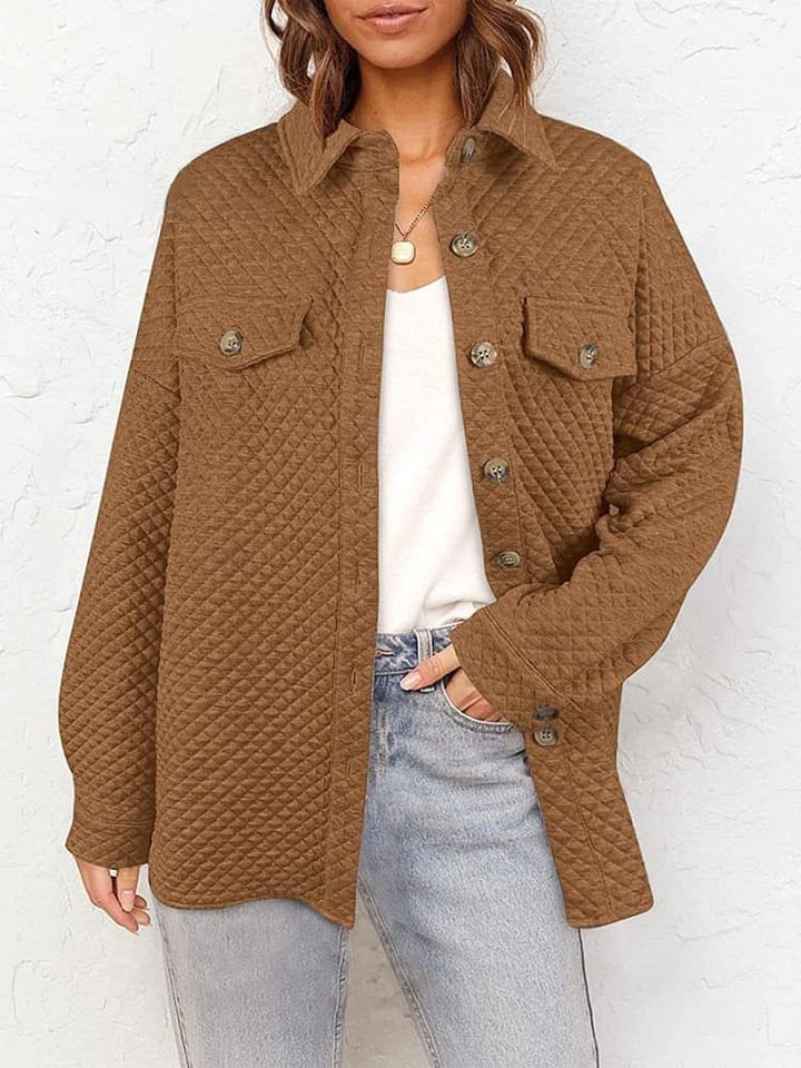 Solid Color Rhomboid Pockets Casual Coat