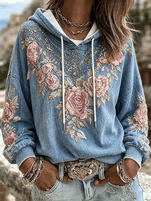 Vintage Floral Hoodie Long Sleeve Hoodie