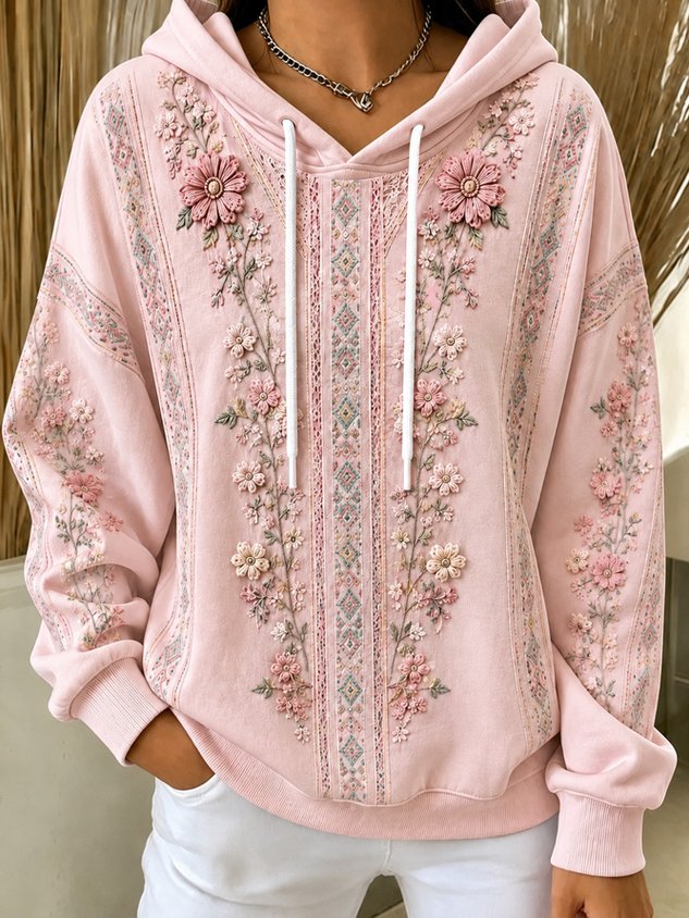 Casual Floral Hoodie Long Sleeve Hoodie