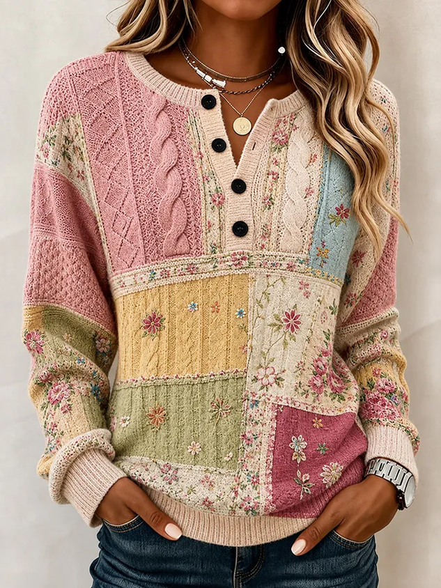 Casual Floral Crew Neck Long Sleeve Sweatshirt