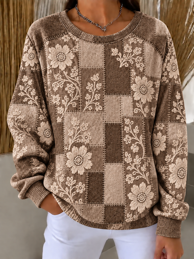Casual Geometric Crew Neck Long Sleeve Sweatshirt