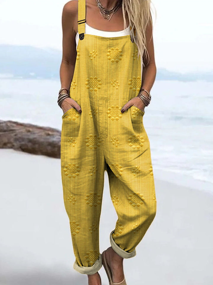 Women's Vintage Floral Pattern Art Print Casual  Wide Leg Jumpsuit