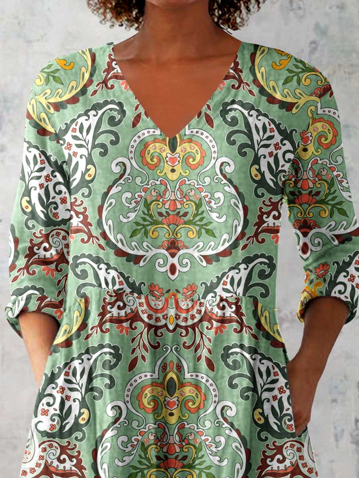 Women's Classic Retro V Neck Floral Pattern   Top
