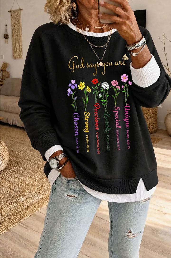 Women's God Says Pattern Fake Two Piece Layered Sweatshirt