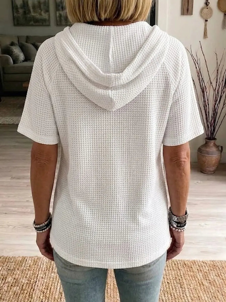 Women's Hooded Waffle Knit Short-sleeve Top