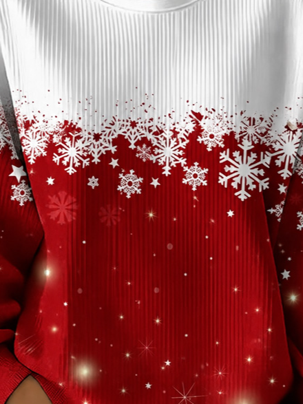 Casual Snowflake Crew Neck Long Sleeve Sweatshirt