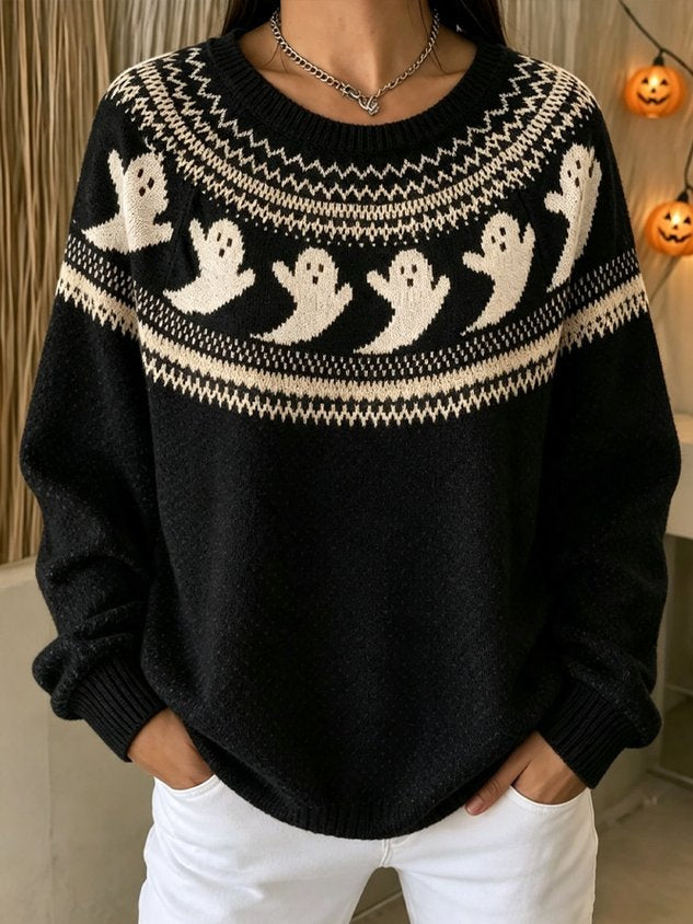 Casual Halloween Crew Neck Long Sleeve Sweatshirt