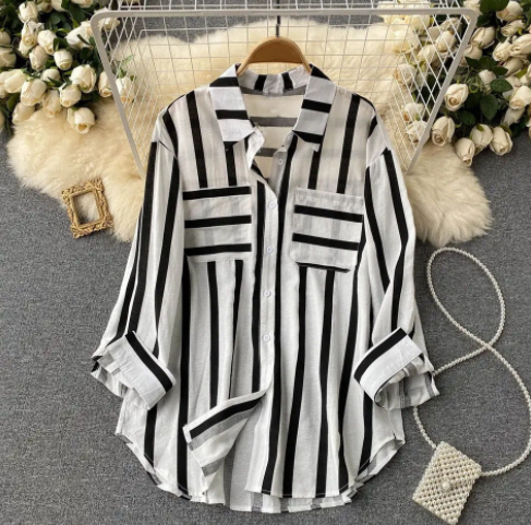 Vertical striped multicolor shirt jacket