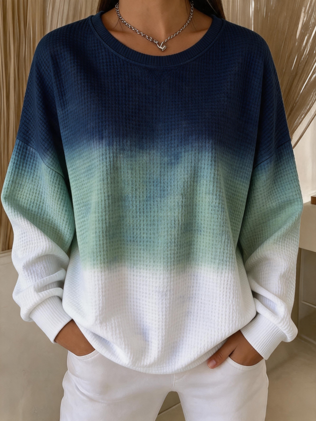 Casual Multicolor Block Crew Neck Long Sleeve Sweatshirt