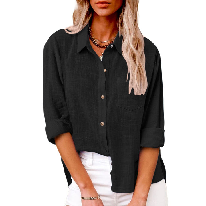 Plain Shirt Collar Long Sleeve Regular Casual Loose Shirt