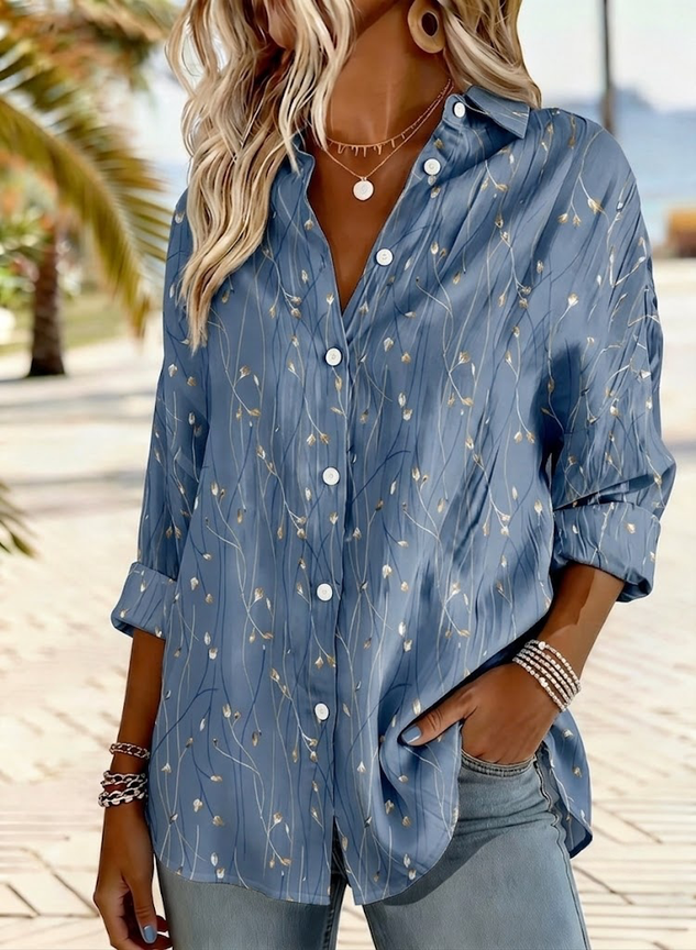 Women‘s Long Sleeve Leaf Regular Loose Shirt