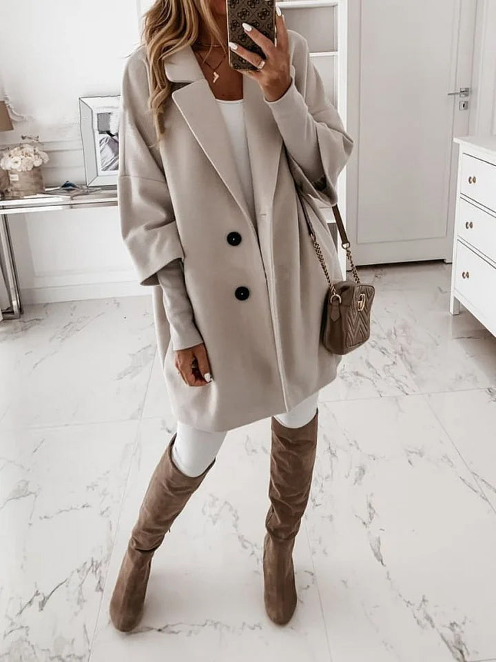 Autumn and Winter Three-quarter Sleeve Button Lapel Pocket Woolen Jacket