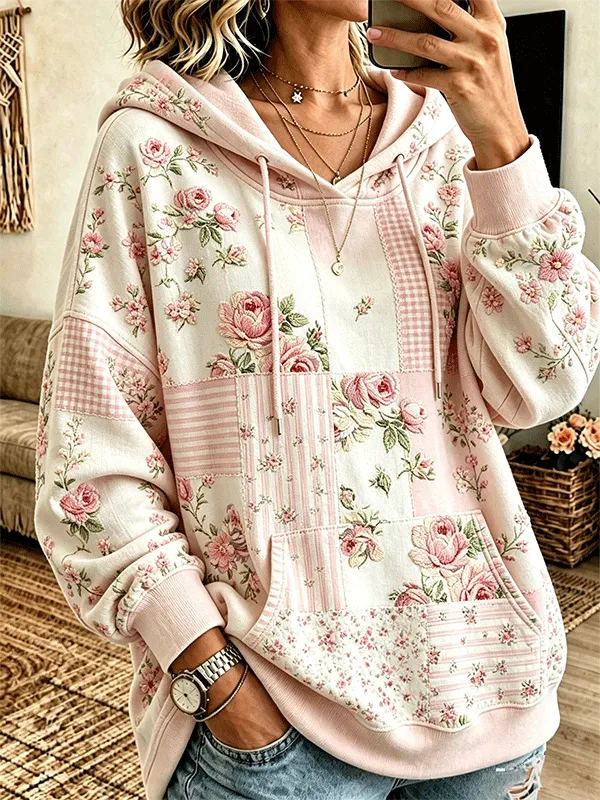Casual Floral Hoodie Long Sleeve Hoodie